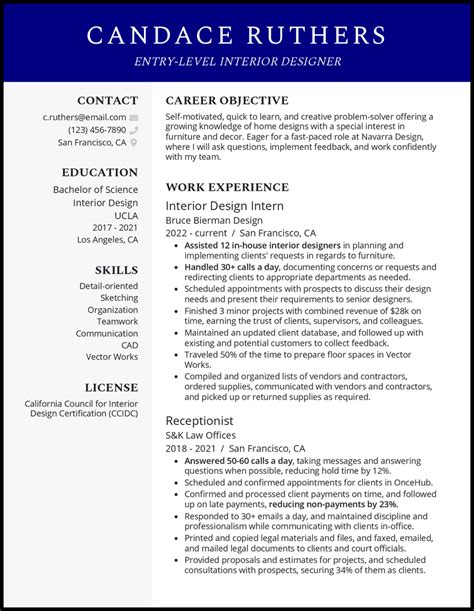 3 Entry Level Interior Design Resume Examples For 2024