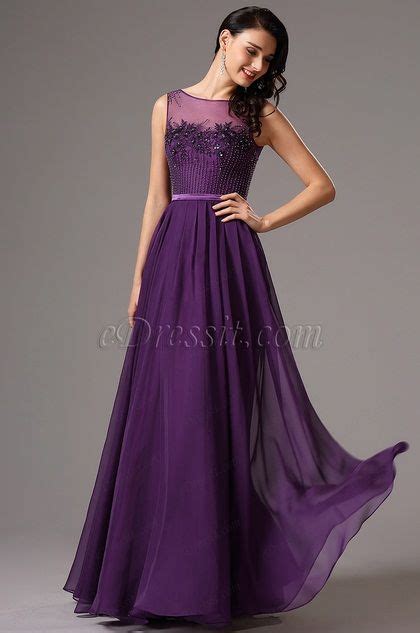 Purple Sleeveless Illusion Beaded Prom Evening Dress 02161706