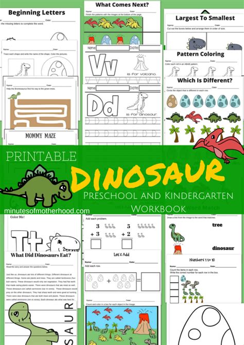 20+ Page Dinosaur Themed Free Printable Preschool and Kindergarten ...