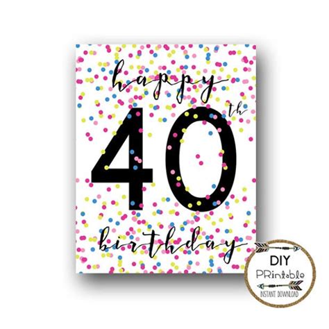 40th Birthday Printable Sign Happy 40th Birthday Printable Party Sign