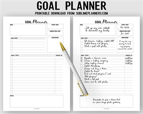 Printable Goal Planner Download Successfully Accomplish Your Goals
