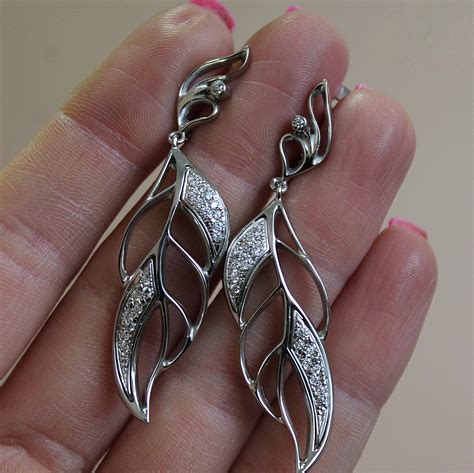 Long Leaf Sterling Silver 925 Earrings For Women With Cubic Etsy