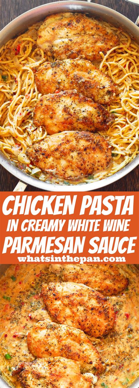 Chicken Pasta In Creamy White Wine Parmesan Cheese Sauce In 2020