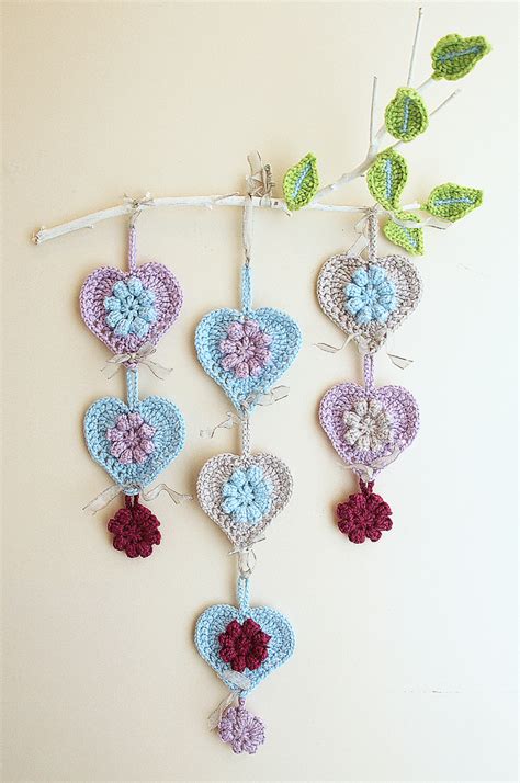 Crocheted Hearts Wall Hanging On A Limb Creative Jewish Mom