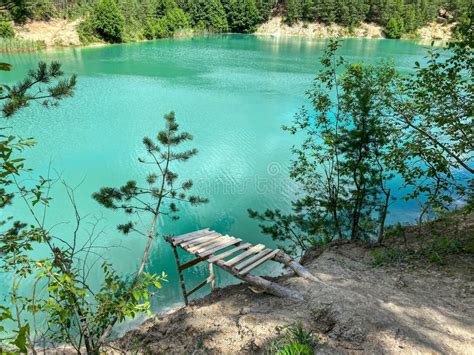 Chalk Quarry Lake With Bright Turquoise Water Summer Landscape Stock