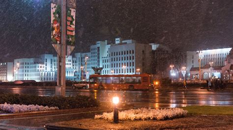Picture Belarus Minsk Winter Snow Street Night Street 1920x1080