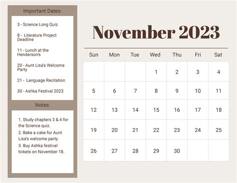 Blank Calendar Template November 2023 Printable Calendar 2023