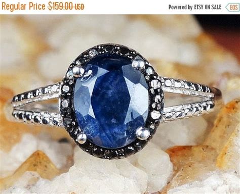 Items Similar To Natural Midnight Blue Sapphireblack Diamond Ring 2