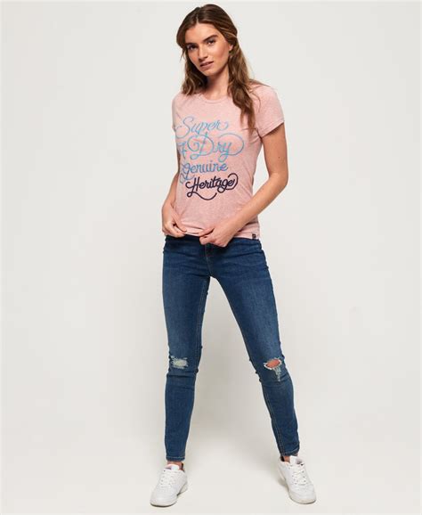 Womens 67 Genuine Fade Embroidery T Shirt In Pink Superdry Us