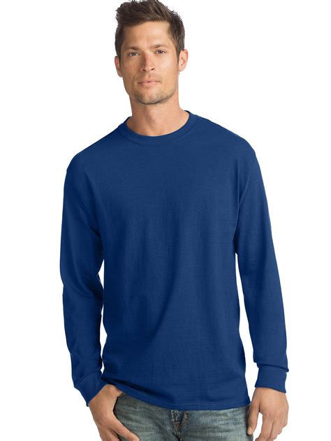 Hanes Essentials Mens Long Sleeve T Shirt 100 Cotton 4 Pack Deep
