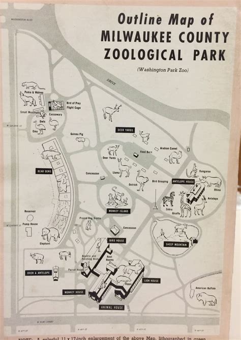Map Of The Washington Park Zoo In Milwaukee Wi Circa 1950