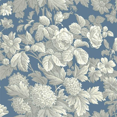 York Wallcoverings Kc1845 Blue Book Antique Floral Wallpaper