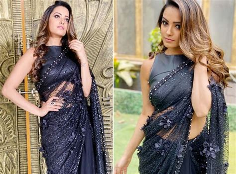 anita hassanandani s graceful look in a stunning black saree with embellished details can leave