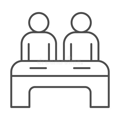 Two Students At Desk Thin Line Icon Education Concept Couple Of