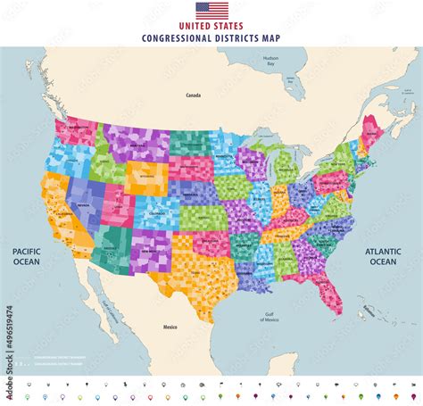 United States Congressional Districts Map High Detailed Vector Illustration All Elements