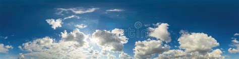 Blue Sky Panorama With Puffy Cumulus Clouds Seamless Hdr Pano In