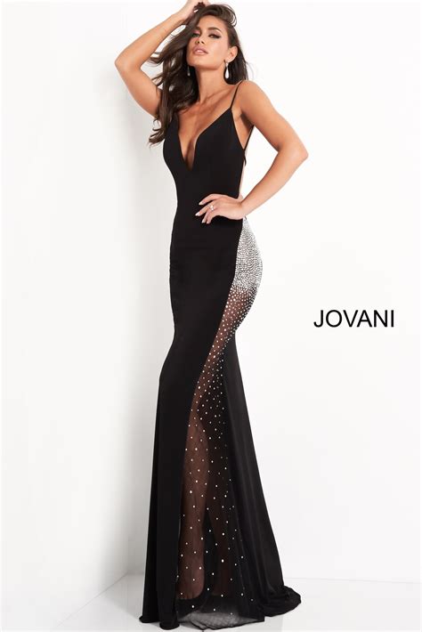 Jovani 06566 Black Beaded Sides Sheath Prom Dress