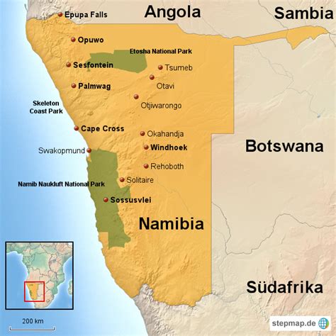 stepmap namibia landkarte für namibia