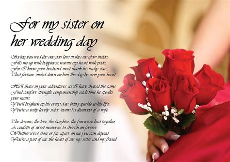 Personalised Poem Poetry For My Sister Bride On Her Wedding Day Laminated