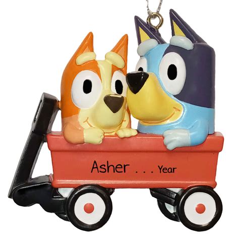 Bingo And Bluey In Red Wagon Personalized Ornament Personalized