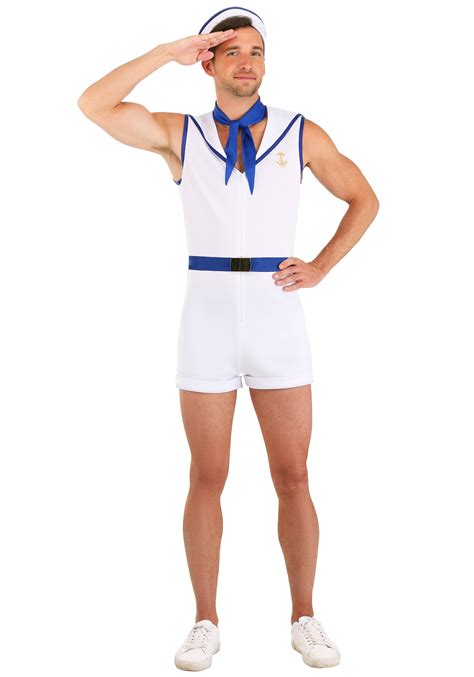 Mens Adults White Blue Navy Sailor Uniform Halloween Costume Suit