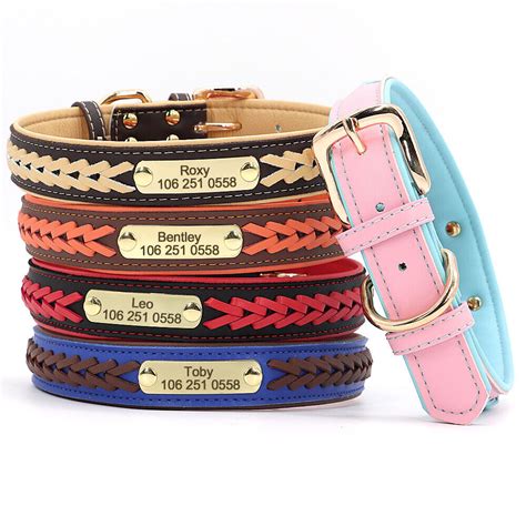Dog Braided Leather Collar Personalized Pet Collar With Name Plate S M