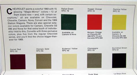 Chevy Car Paint Color Chart