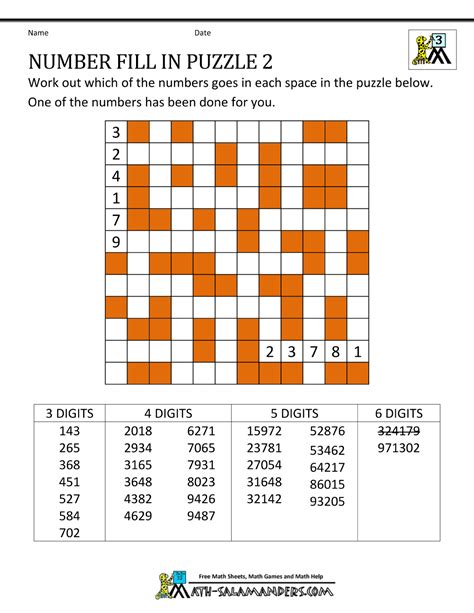 Fill in number puzzles printable. Number Fill in Puzzles