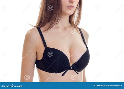 Natural Big Breasts In A Black Bra Close Up Stock Photo Image Of