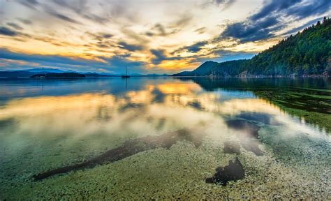4571651 British Columbia Lake Clouds Landscape Trees Snow Water