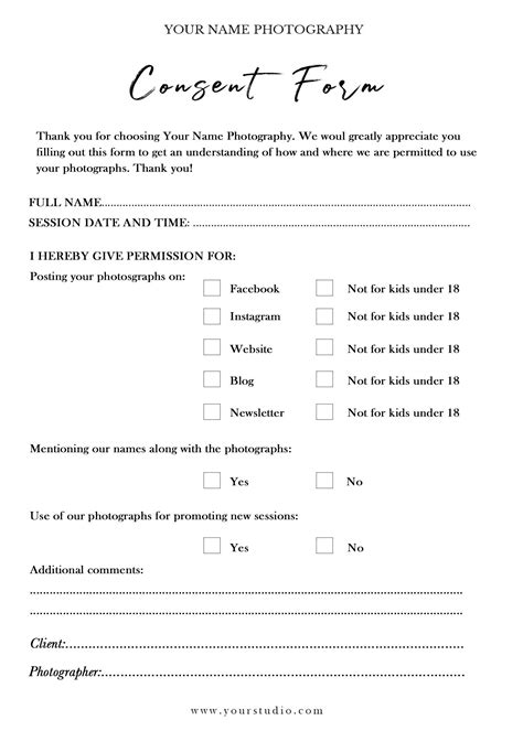 Printable Photography Consent Form Template