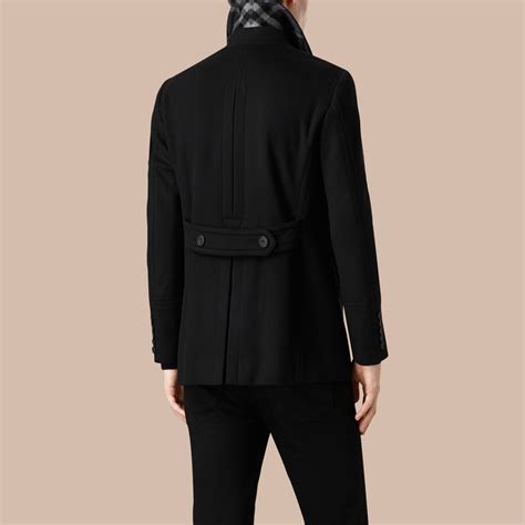 Virgin Wool Cashmere Pea Coat In Black Men Burberry United States