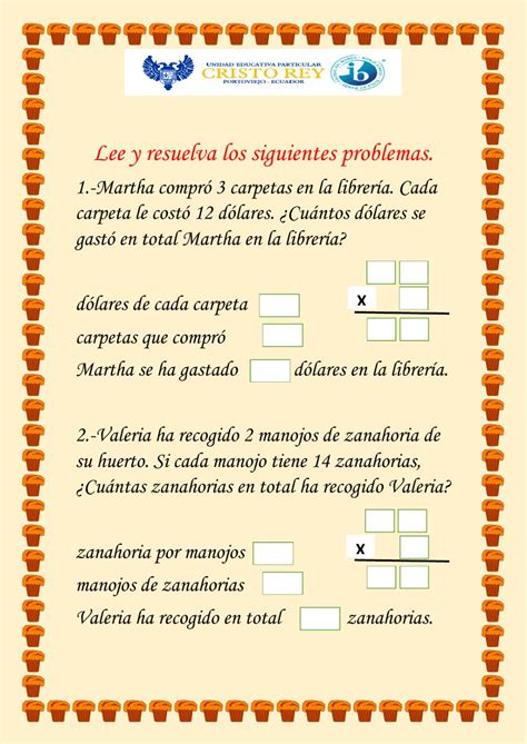 Ficha Interactiva De Problemas Matemáticos Para Tercer Grado