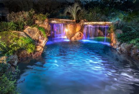 Two Falls Night Lights Luxury Pools Swimming Pool House Custom Pools