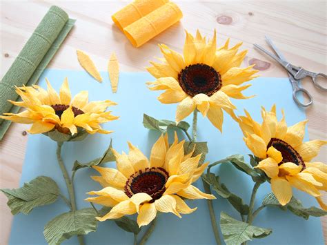 Free Crepe Paper Sunflower Tutorial In 2023 Paper Sunflowers Crepe