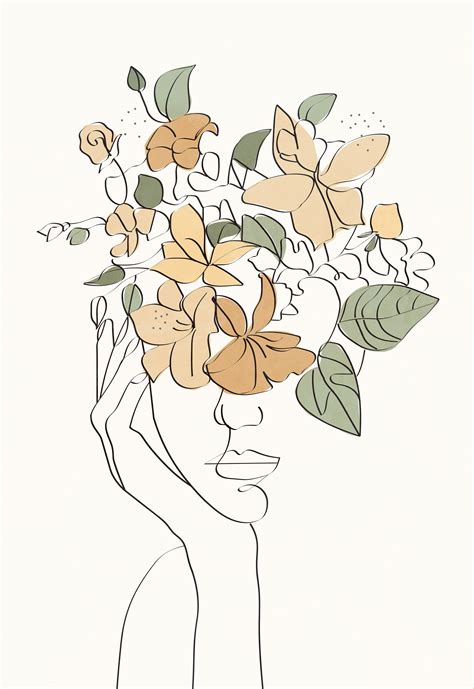 This Picture Depicts A Woman Drawn In One Line With Flowers The Drawing Is Made By Me The