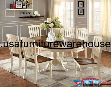 7 Piece Harrisburg Round To Oval Dining Set In Vintage Whiteoak Finish