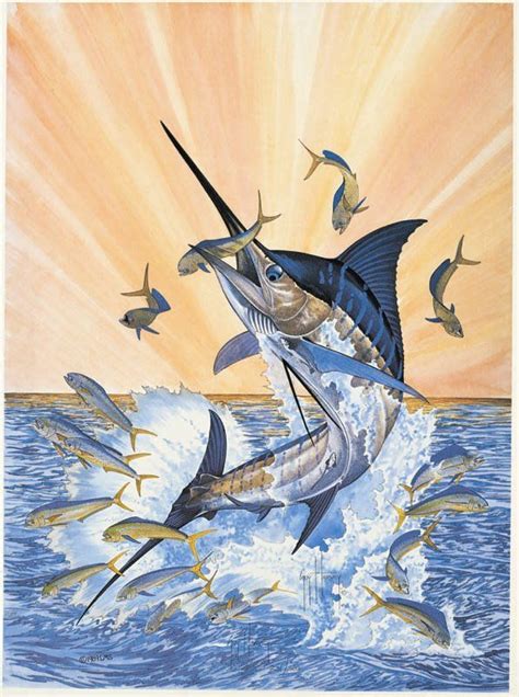 Guy Harvey 001 Guy Harvey Art Marlin Azul Boat Illustration Drawn