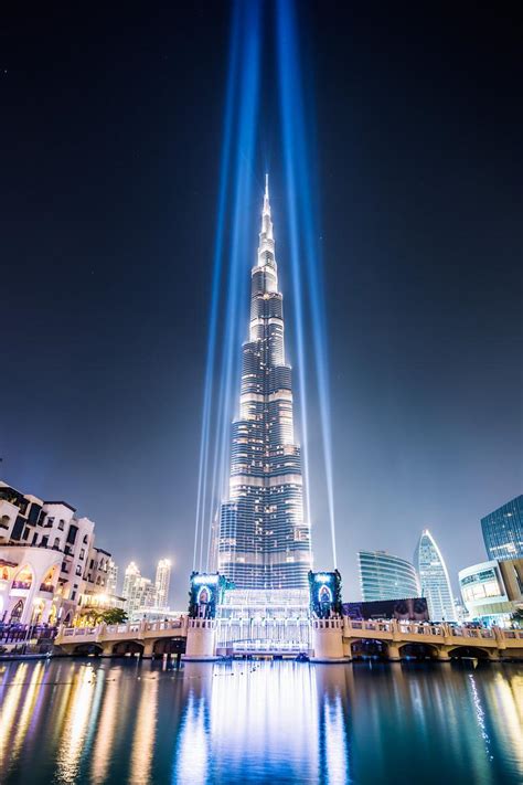 United Arab Emirates Dubai Burj Khalifa At Dusk With Light Show