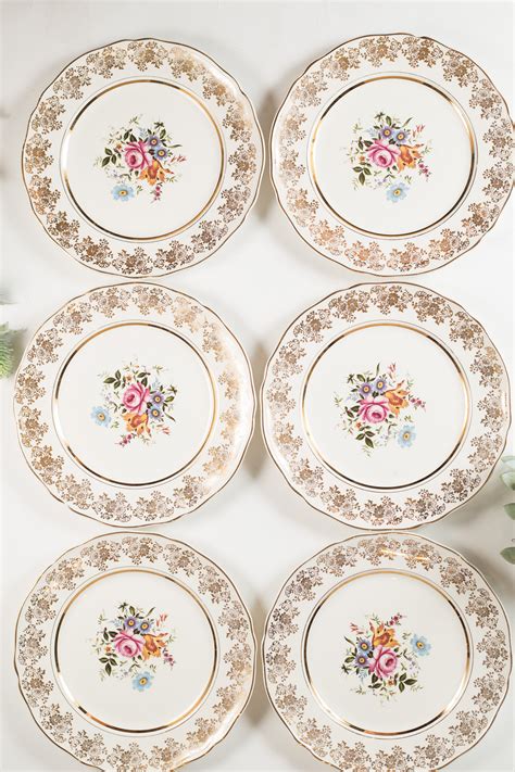 6 Alfred Meakin Vintage Dinner Plates English Floral Plates With Pink
