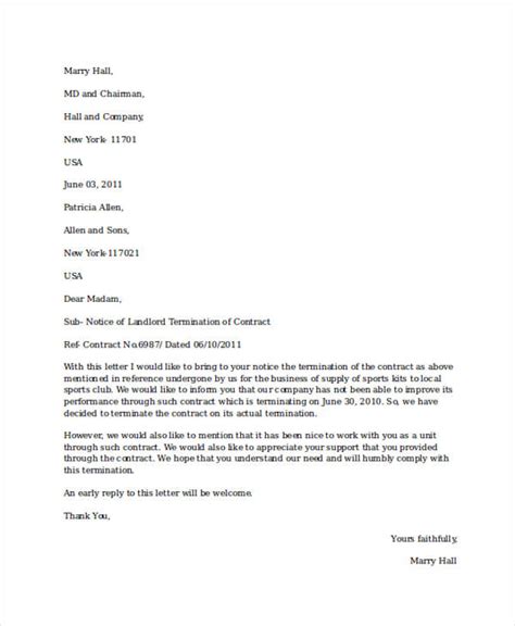 Sample Lease Termination Letter To Landlord Early Collection Letter