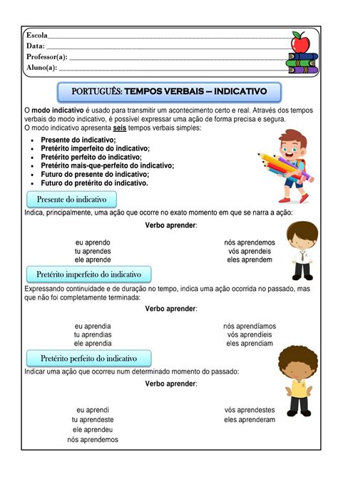 Atividades Tempos Verbais 5 Ano Com Gabarito