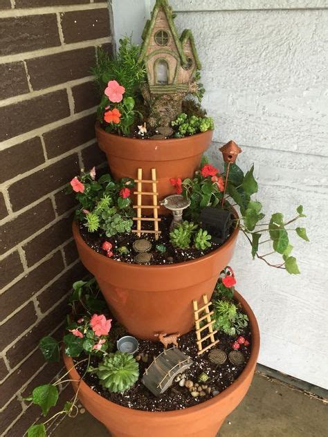 Clay Pot Flower Tower Diy Ideas Video Instructions Fairy Garden