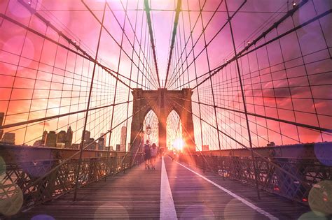 New York City Sunset On The Brooklyn Bridge Photograph By Vivienne