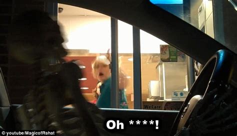 Creepy Drive Thru Workers Freaked Out By Skeleton