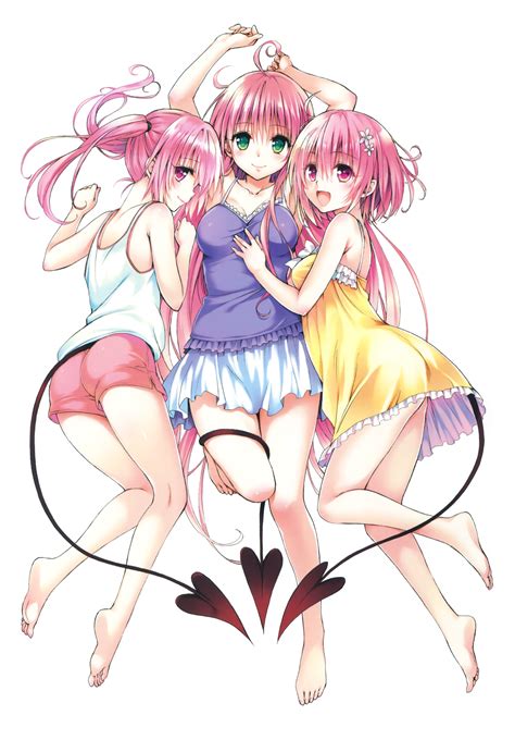 Yabuki Kentarou Sisters Pink Hair Barefoot Women Trio Legs Open Mouth Long Hair Anime