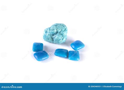 Whole Pieces And Chewed Blue Bubble Gum Isolated Over White Stock Image