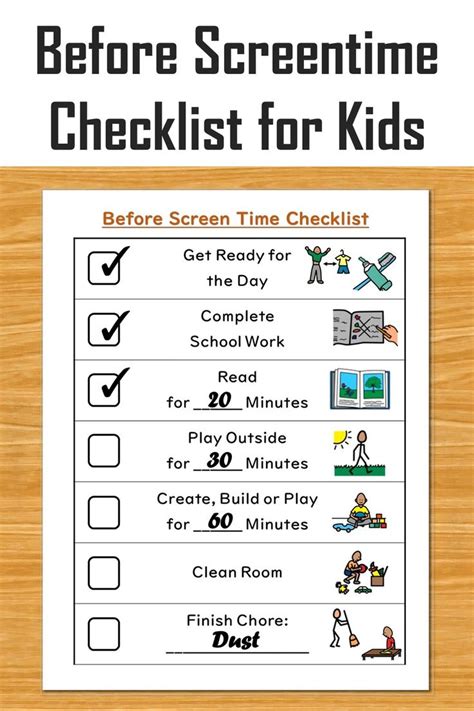 Before Screentime Checklist For Kids Charts For Kids Kids Schedule