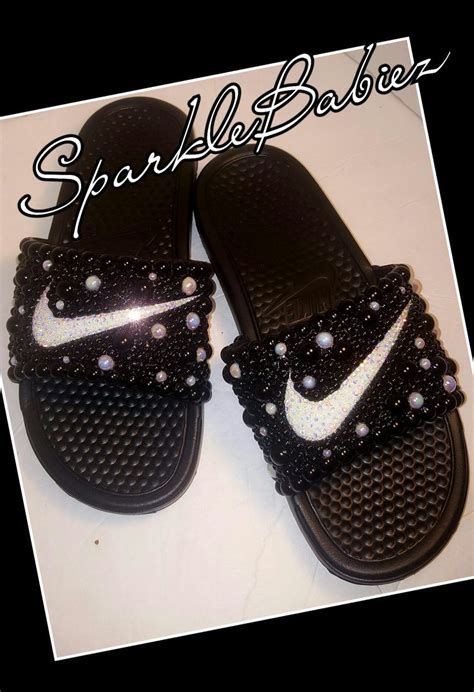 Custom Bling And Pearl Nike Slides Sparklebabiez Diy Shoes Bling