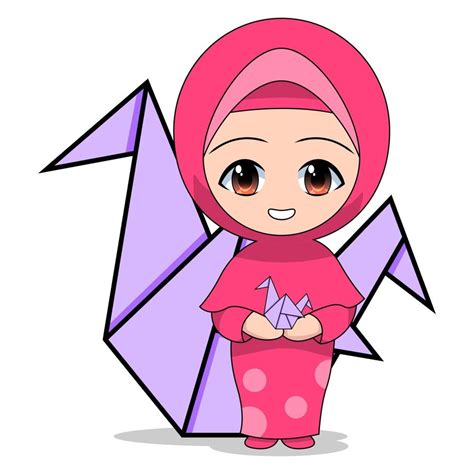 cartoon muslim girl learns paper origami 2438524 vector art at vecteezy